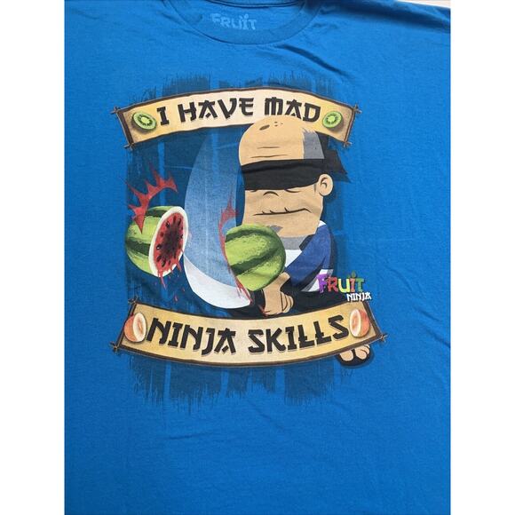 Mad Ninja Skills Fruit Ninja Turtles T-Shirt Short Sleeve Graphic Blue 2XL - Picture 7 of 14